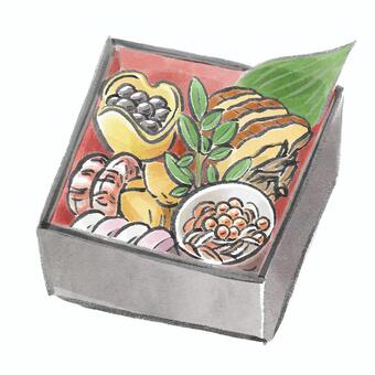 おせちのイラスト おせち,料理,お正月,おせち料理,正月料理,伝統,定番,日本,重箱,黒豆のイラスト素材