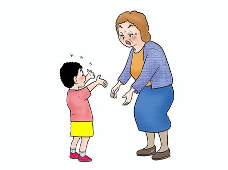 おばあちゃん違うよ、おばちゃん！ 人物,大人,女性,高齢者,60代,おばちゃん,こども,女の子,幼稚園児,笑顔のイラスト素材