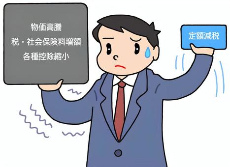 負担増に対する減税効果 国民負担,負担増,国民生活,減税効果,物価高,税負担,政治課題,社会問題,国民,男性のイラスト素材