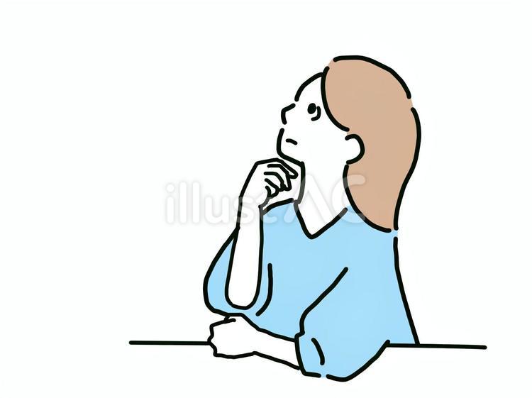 上を見上げて考える女性　うーん　青 女性,10代,20代のイラスト素材