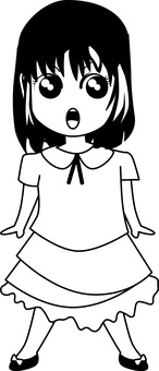 口開ける女子　 女子,口,開ける,関心,リアクション,顔,ボブ,髪,白黒,漫画のイラスト素材