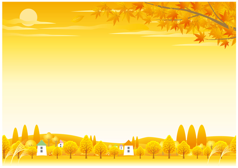 秋の夕暮れの背景 秋,晩秋,紅葉,並木,背景,風景,木,満月のイラスト素材