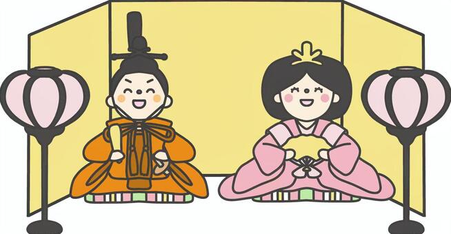 お雛様とお内裏様とぼんぼりと屏風イラスト 雛祭り,お雛様,お内裏様,ひなまつり,3月,ひな祭り,線画,二人,並んでる,白黒のイラスト素材