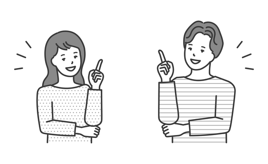 アイデアをひらめいた男女イラスト素材 人物,女性,男性,ひらめく,思いつく,いいね,なるほど,そうだ,解決,問題解決のイラスト素材