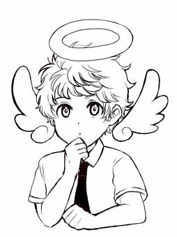 天使の男の子 男の子,天使,キャラクター,デフォルメ,羽,ネクタイ,ワイシャツ,ファンシーのイラスト素材