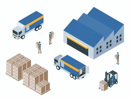 アイソメトリック_運送業 アイソメトリック_運送業 アイソメトリック,立体,アイソメ,フォークリフト,作業,機械,人物,運転,操作,作業員のイラスト素材