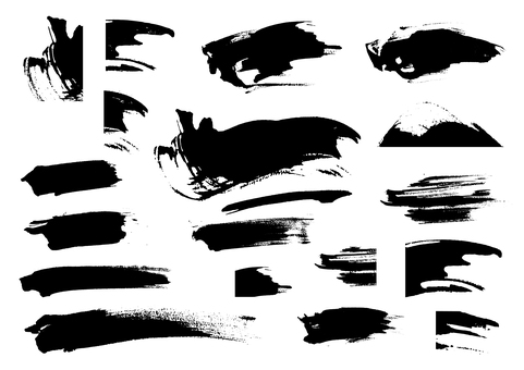 筆タッチのいろいろな素材  筆タッチ,筆線,曲線,かすれ,黒色,手描き,勢い,和風,和デザイン,和柄のイラスト素材