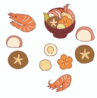 海老の雑煮セット 海老,シーフード,雑煮,煮物,和風,和食,料理,正月,元旦,日本のイラスト素材