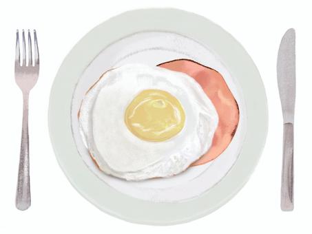 硬烤火腿和雞蛋(帶餐具), JPG 和 PNG 硬烤火腿和雞蛋(帶餐具), 火腿和雞蛋, 火腿, 雞蛋, JPG 和 PNG