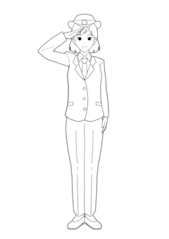 女性の駅員の白黒イラスト 女子,女性,駅員,車掌,運転士,駅係員,鉄道,人物,1人,全身のイラスト素材