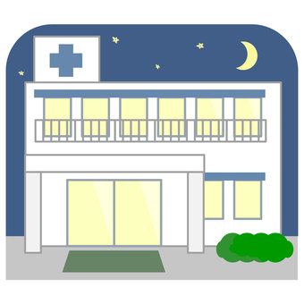 病院の建物(夜) 病院,通院,建物,看板,建築,治療,病気,救急,外来,医療のイラスト素材