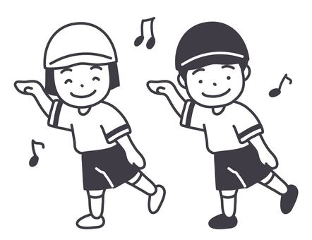 運動会　流行ダンス3　モノクロ 運動会,ダンス,小学生,バズる,流行,人気,動画,踊り,振付,楽しいのイラスト素材