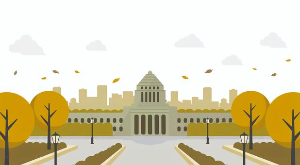 国会議事堂イラスト / 秋・紅葉 国会議事堂,政治,日本,秋,東京,議会,永田町,国会,参議院,衆議院のイラスト素材