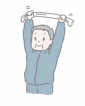 おじいさんのタオル体操 高齢者,男性,シニア,体操,健康,運動,予防,リハビリ,介護,デイサービスのイラスト素材