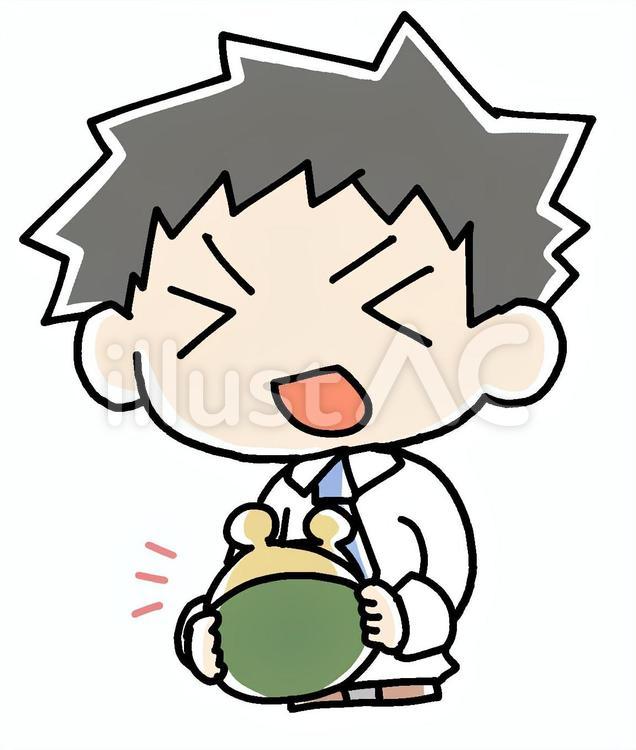 がま口財布を見て笑う男性 がま口財布,男性,財布のイラスト素材
