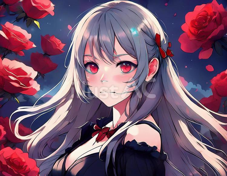 薔薇の花に囲まれて 人物,女性,1人のイラスト素材