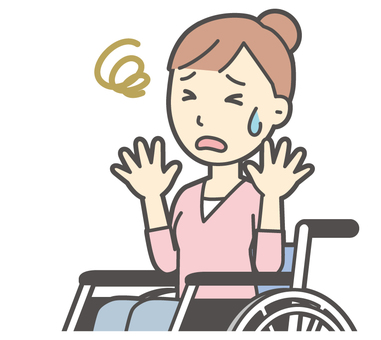  お団子主婦-522-バスト 車いす,困る,主婦,ママ,長袖,シャツ,半端袖,お団子,アップヘア,女性のイラスト素材