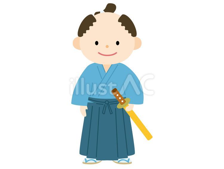 おすまし顔の侍のイラスト 侍,ちょんまげ,刀のイラスト素材