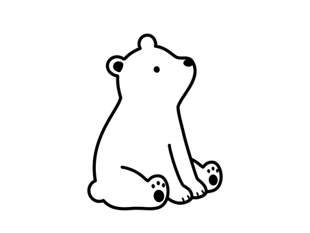 地面におしりを付けて座るクマの線画 クマ,くま,熊,動物,アニマル,お座り,座る,ポーズ,見上げる,シロクマのイラスト素材