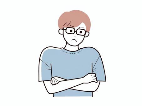 口を結び怒り眉の腕組み眼鏡男性／カラー 眼鏡,男性,社会人,パパ,お父さん,学生,怒る,困る,疑問,悩みのイラスト素材
