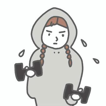 ダイエット　筋トレイラスト　ダンベル選手 筋トレ,ダイエット,運動,マッチョ,ストイック,汗,選手,パーカー,トレーニング,ダンベルのイラスト素材