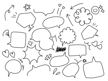 吹き出し_手書き_セット 吹き出し,線,ライン,手書き,フレーム,枠,かわいい,背景,素材,シンプルのイラスト素材