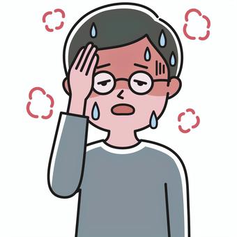 眼鏡男性 上半身 熱_影 GLM 熱中症,熱射病,夏,高温,高熱,暑い,猛暑,体調不良,風邪,インフルエンザのイラスト素材