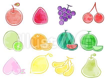 かわいい手描きのフルーツセット