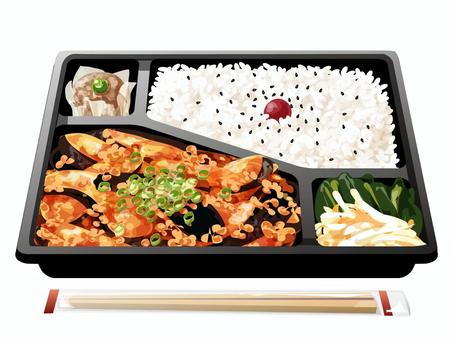 麻婆茄子弁当 麻婆茄子,弁当,昼食,中華料理,料理,食べ物,ご飯,梅干し,ごま,焼売のイラスト素材