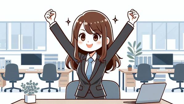 オフィスでガッツポーズをする