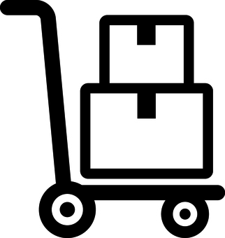 ピクトグラムの黒の台車です。 ピクトグラム,台車,シンプル,キャリー,カート,運搬,荷物,キャスター,移動,物流のイラスト素材