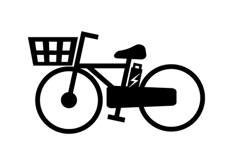 電動自転車のアイコン 電動自転車,バッテリー,自転車,かご,黒,シンプル,マーク,シンボル,アイコン,ベクターのイラスト素材