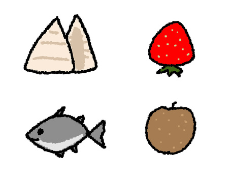 旬の食べ物 旬の食べ物 タケノコ,苺,梨,魚,旬,pop調,手描き,挿絵,ワンポイント,素材のイラスト素材