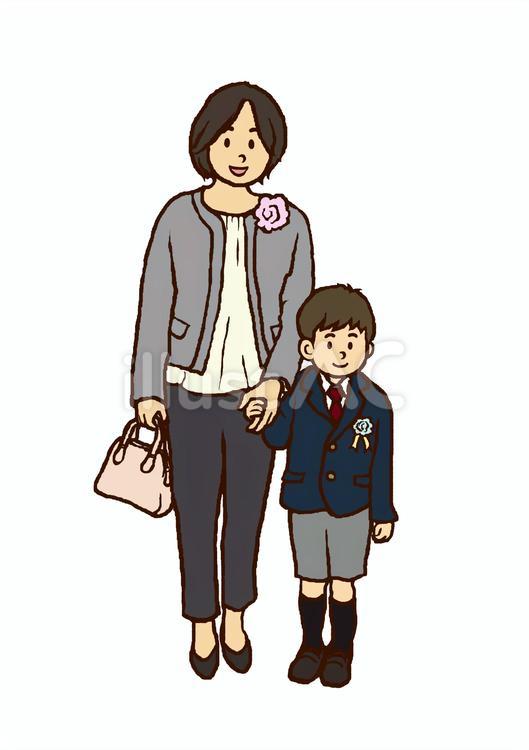 親子11 卒園・入学　母と男の子 母,男の子,親子のイラスト素材