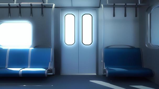 海外風の電車の入口前の車内 電車,電車内,背景,乗り物,座席,吊り革,公共機関,交通機関,通勤,通学のイラスト素材