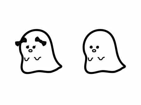 Illustration, ghost, yuru character, monochrome, 