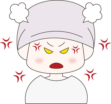 ケア帽子　怒る 医療用帽子,怒る,激怒,ムカつく,苛立つ,プンプン,イライラ,ケア帽子,治療中,抗がん剤のイラスト素材