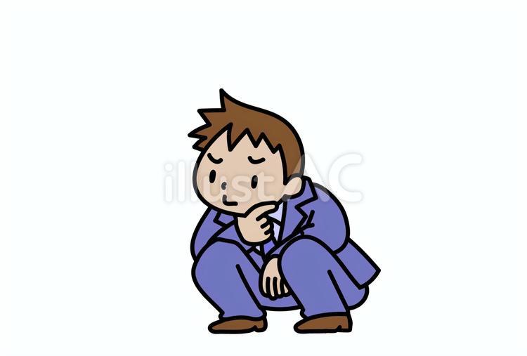 男性社員-座って考え込む 会社員,社員,社会人のイラスト素材