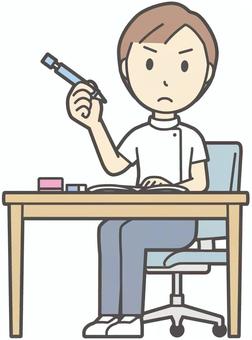  理学療法士女-260-全身 勉強,理学療法士,整体師,白衣,医療,病院,柔道整復師,カイロプラクティック,鍼灸師,マッサージ師のイラスト素材