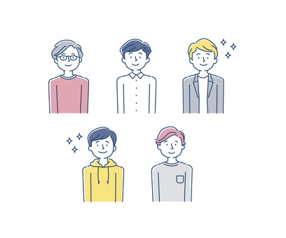男性のイラスト_上半身_01_紺色ver 男性,人物,複数,たくさん,学生,会社員,社会人,フリーランス,お客様,カスタマーのイラスト素材