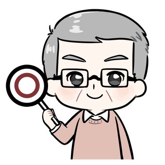 〇の札を持つおじさんのアイコン アイコン,おじさん,年配,私服,メガネ,男性,父親,叔父,おじいちゃん,上半身のイラスト素材