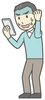  ニット中年男性-245-全身 スマホ,びっくり,おじさん,男性,中年,お父さん,パパ,シニア,ミドルエイジ,人物のイラスト素材