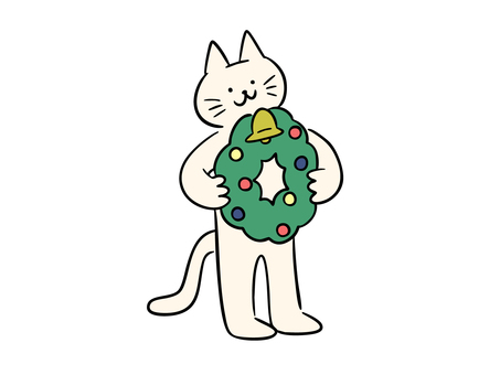 クリスマスリースを持つ猫(カラー) クリスマスリースを持つ猫(カラー) 猫,クリスマスリース,クリスマス,リース,飾り,デコレーション,飾り付け,12月,冬,暮らしのイラスト素材