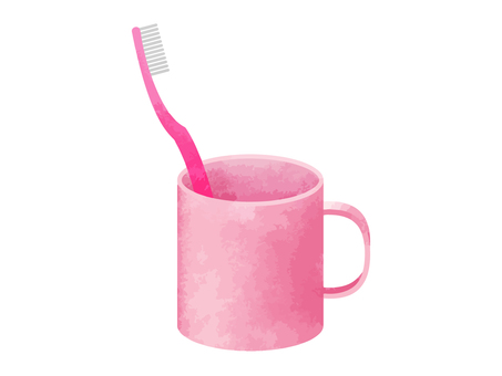 1 toothbrush and a cup (pink), toothbrush, oral care, health, JPG, PNG and AI