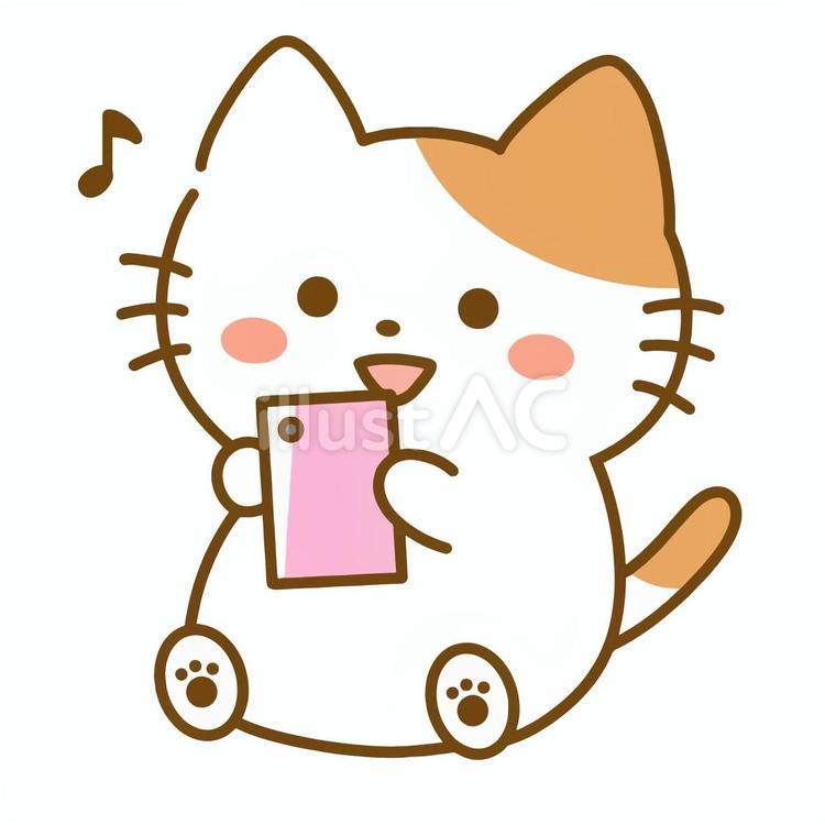 座ってスマホを操作する猫 猫,子猫,動物のイラスト素材