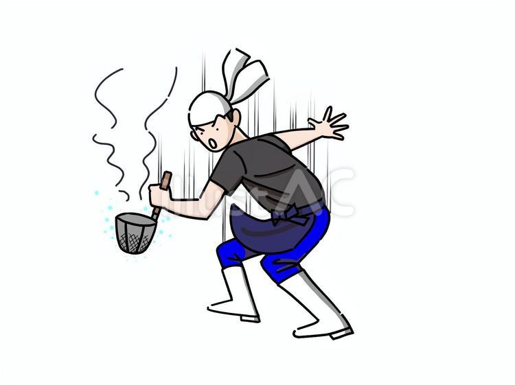 湯切りをするお兄さん ラーメン,湯切り,そばのイラスト素材