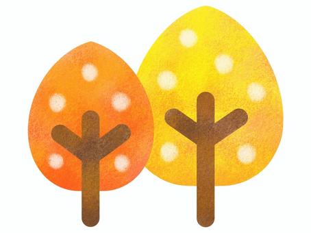 黄色とオレンジ色に紅葉した秋の木々 黄色とオレンジ色に紅葉した秋の木々 木,紅葉,秋,紅葉狩り,山,森,林,植物,自然,手描きのイラスト素材