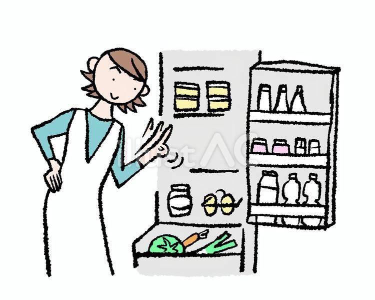 冷蔵庫の中を見ている主婦 refrigerator,shortage,housewifeのイラスト素材