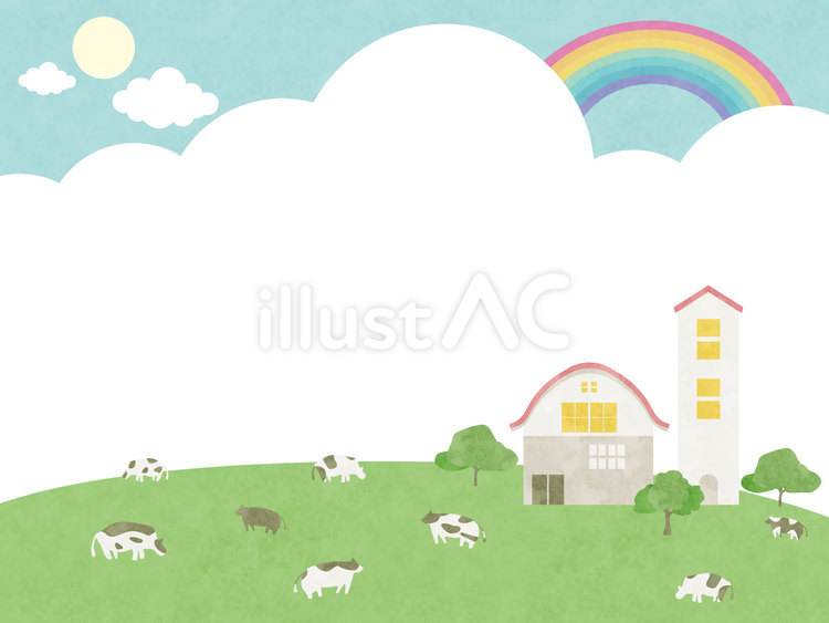 牛のいる風景 牧場,牛,風景のイラスト素材