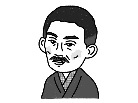 尾崎紅葉 尾崎紅葉,似顔絵,肖像画,ゆるい,かわいい,手描き,デフォルメ,歴史,人物,上半身のイラスト素材